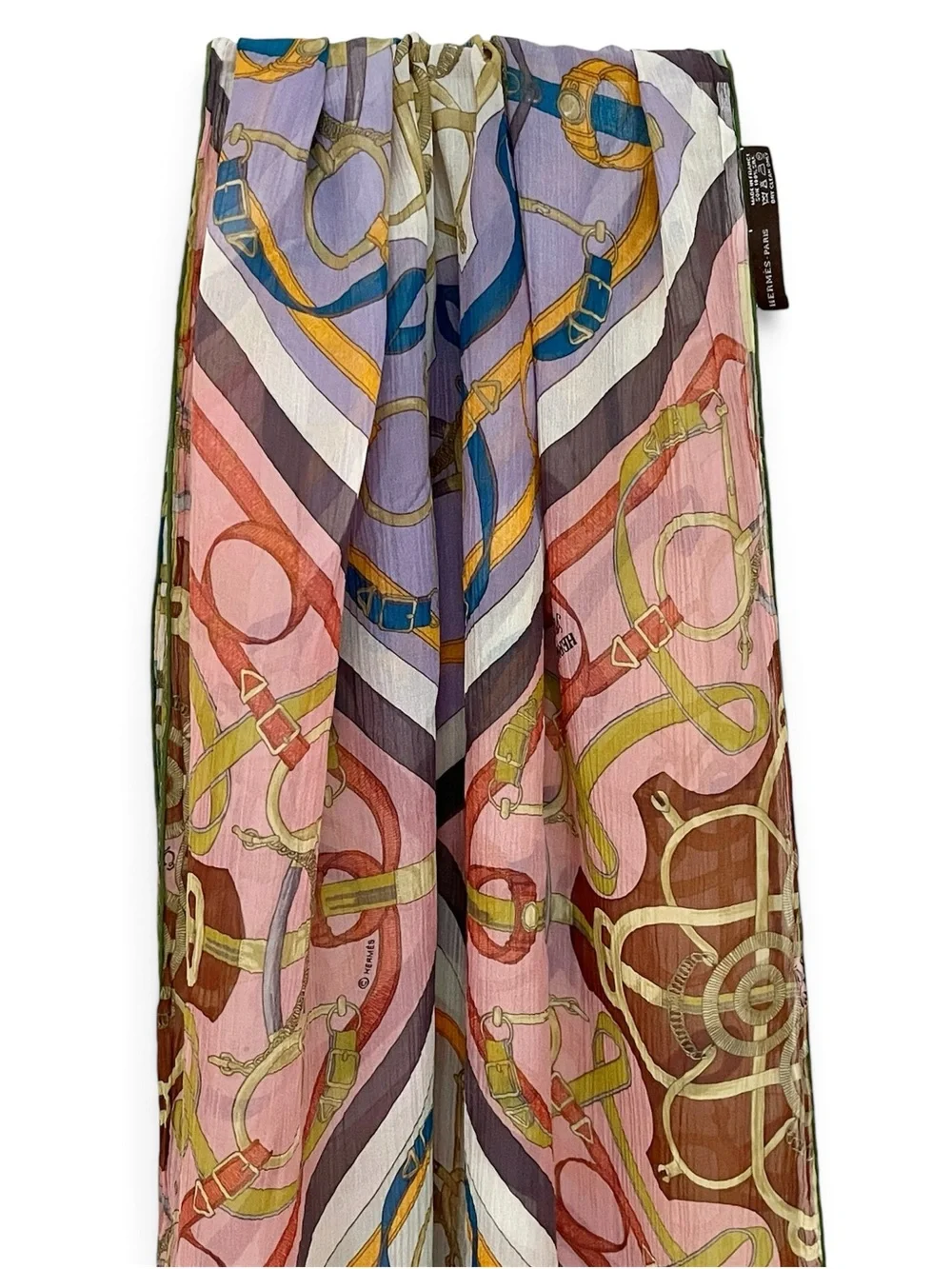 Vintage Hermes Silk Scarf Eperon d'Or Mousseline Chiffon Long